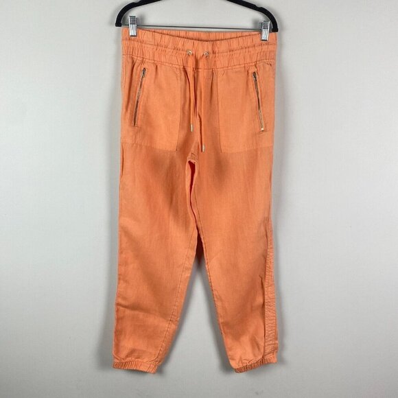 Athleta Cabo 100% Linen Jogger Pants Cactus Peach Size 8 Orange - Picture 1 of 11